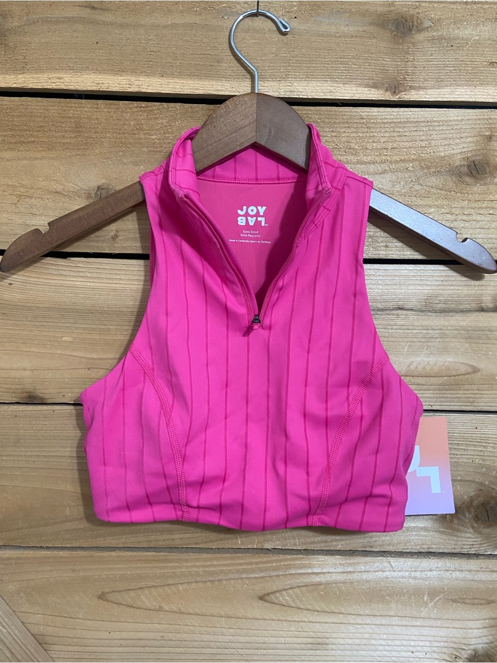 JoyLab Hot Pink Ribbed Zip-Front Crop Tank